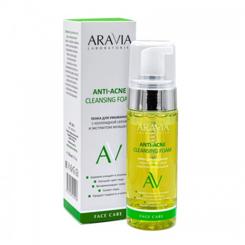 Aravia Laboratories Пенка для умывания с коллоидной серой и экстрактом женьшеня Anti-Acne Cleansing Foam, 150 мл.